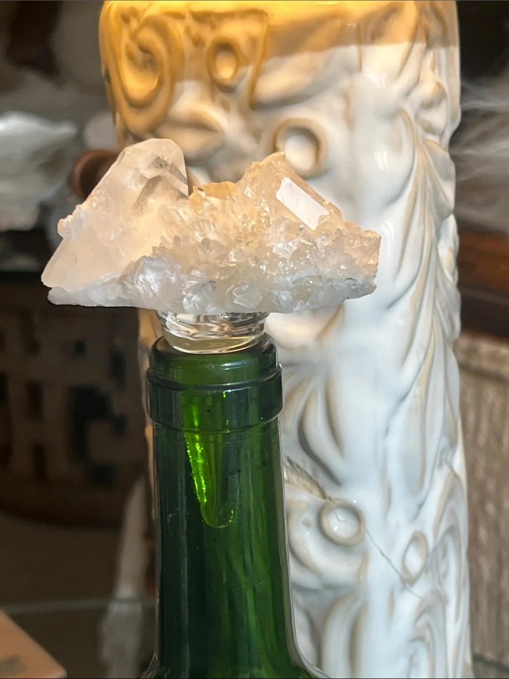 Genuine Clear Quartz Cluster Bottle Stopper.